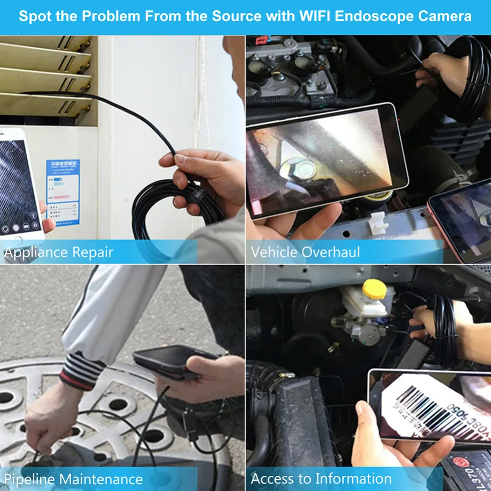 KZYEE 10 м беспроводной Эндоскоп 1200 P HD WiFi бороскоп Инспекционная камера 2 0