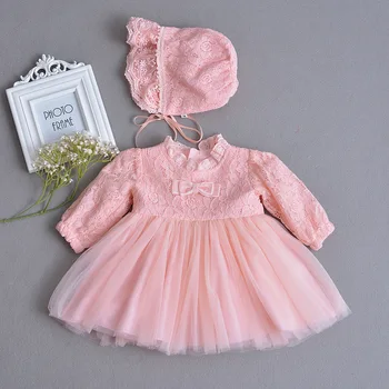 

2018 Sweet Girl Baby Lace Bow Princess TUTU Dress+Hat,Infant Girls Spring Autumn Winter Cotton Dresses Newborns Birthday Clothes