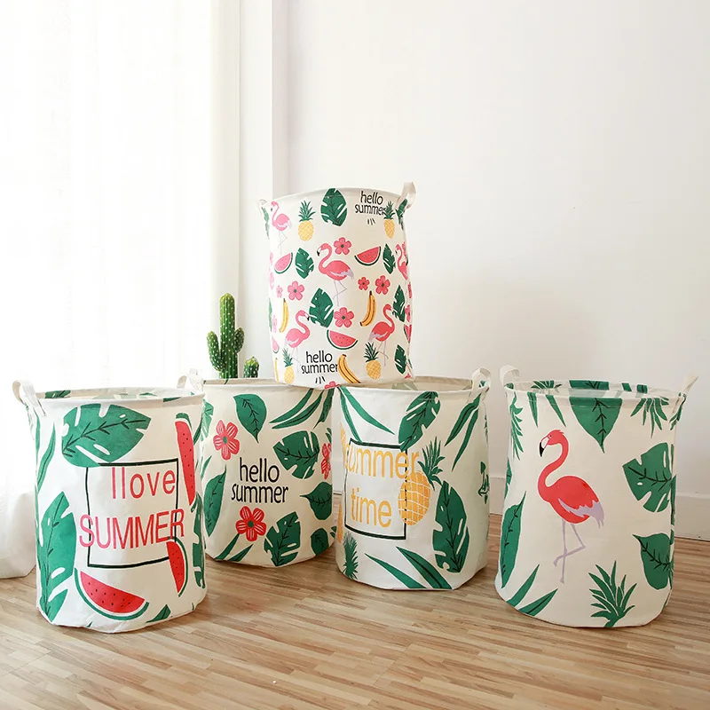 40*50 سنتيمتر النسيج سلات تخزين للعب 2018 يترك طباعة الملابس القذرة سلة الغسيل المنظم الغسيل تخزين وتنظيم منزلي