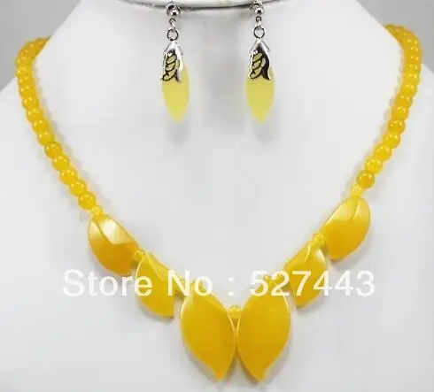 

Wholesale free shipping >>yellow stone necklace pendant 17" earrings