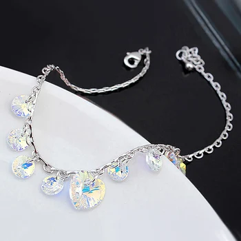 

Luxury Crystal From Swarovski Heart Charm Bracelets For Women Beautiful Sliver Chain Bracelets & Bangles Pulseira Wedding Gift
