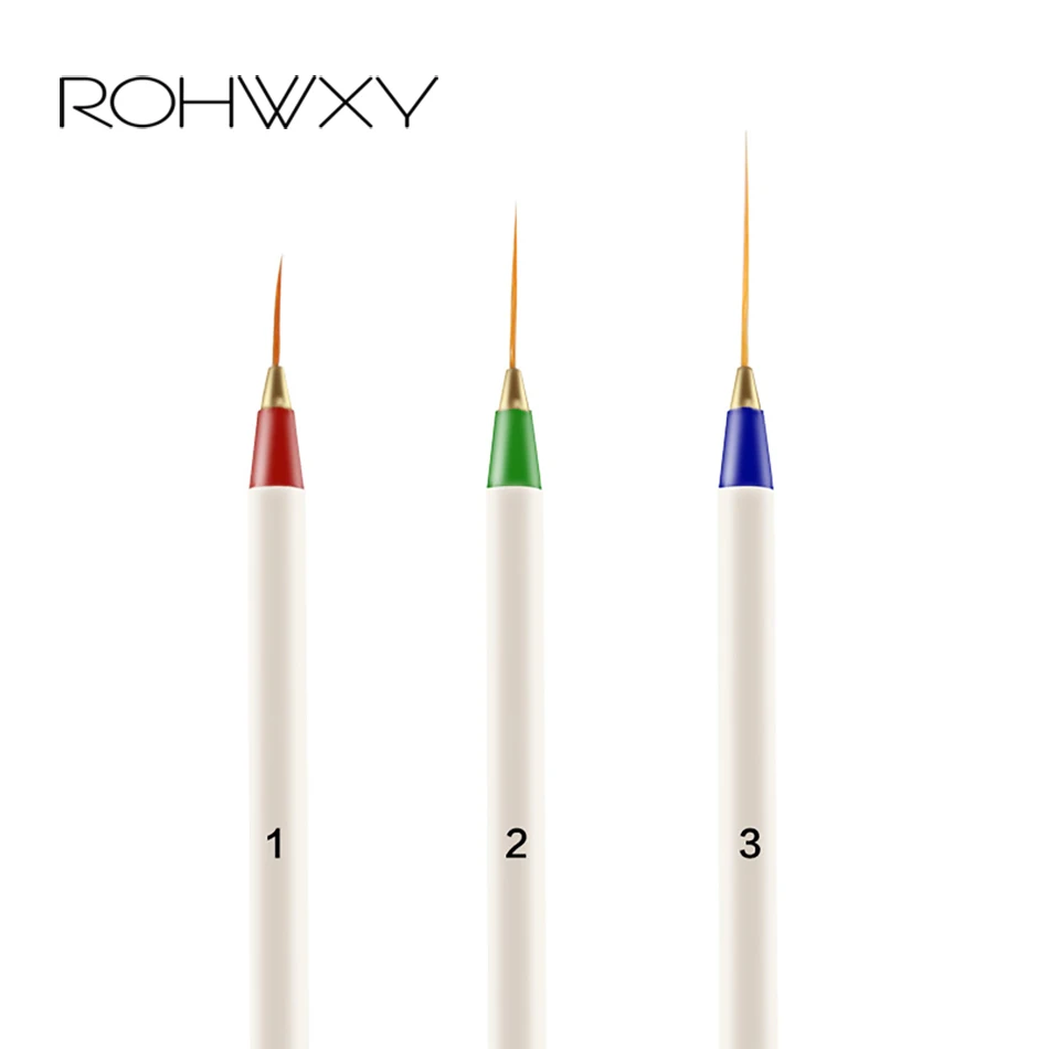 

ROHWXY 3Pcs/Set Nail Art Brushes Acrylic French Painting Brush Flower Design Stripes Lines Liner DIY Drawing Pen Manicure Tools