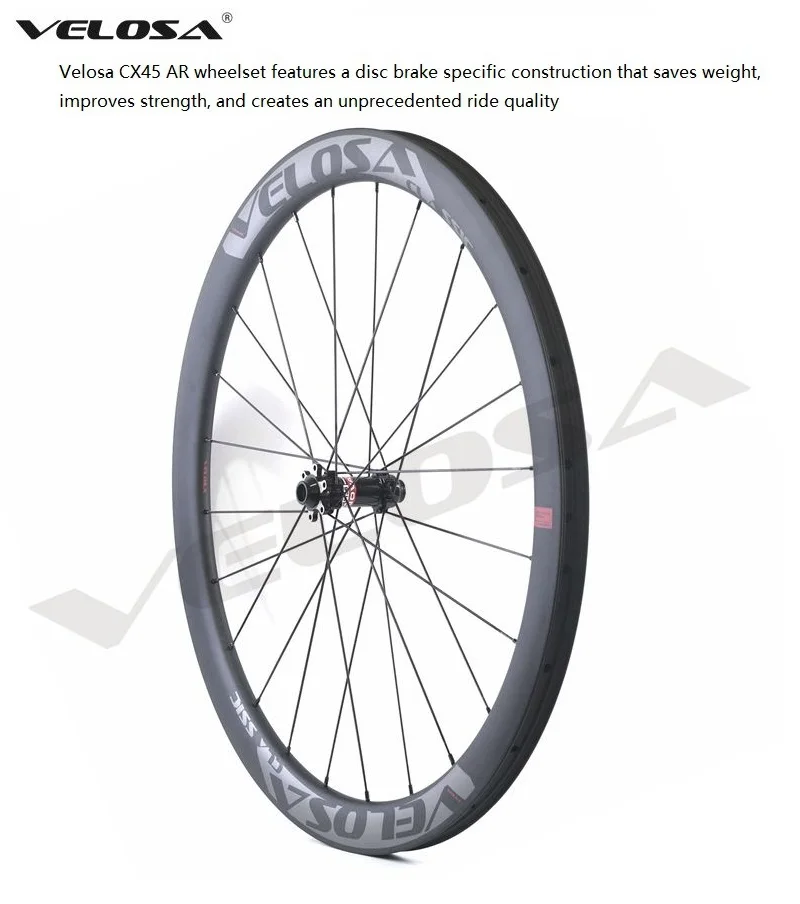 Velosa CX45-SL дорожный мотоцикл дисковый тормоз с дисковыми тормозами, 45 мм с прямыми закраинами, 700C Велокросс гравия колеса, бескамерная автомобильная шина готова 6-bolt/Центральный замок