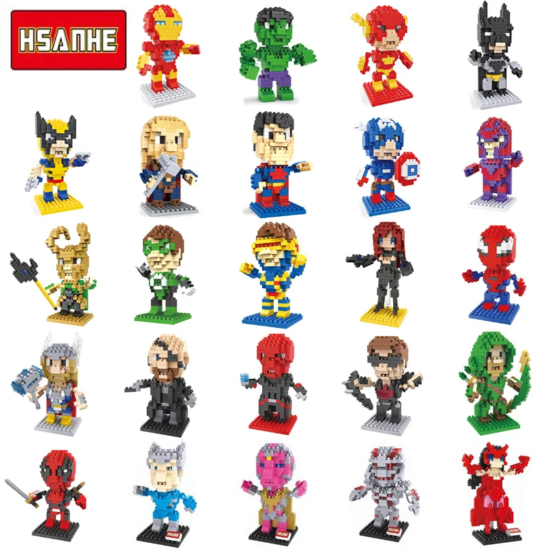

Hsanhe Marvel DC Hero Avengers Thor Deadpool Batman Vision Wolverine Arrow Model Diamond Nano Blocks Mini Building Toy no Box