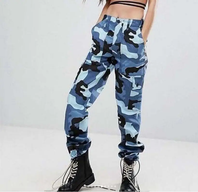 Взрывные модели для женщин мотобрюки хип хоп street камуфляжная форма цвет свободные средняя талия повседневные штаны