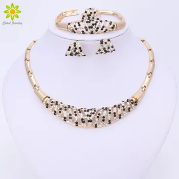 

2020 New Fashion African Costume Jewelry Sets Dubai Gold Color Jewelry Set Elegant Necklace Earrings Design For Women Gift