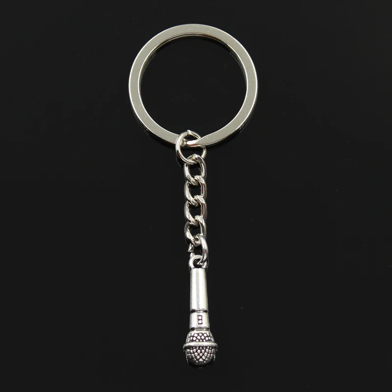 

new fashion men 30mm keychain DIY metal holder chain vintage microphone 25x7mm antique Bronze Silver pendant