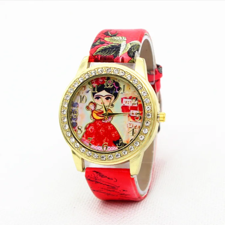 Модные Роскошные Для женщин кварцевые наручные часы 3D печать кожа Женские часы-браслеты платье часы Relogio feminino жениться подарки