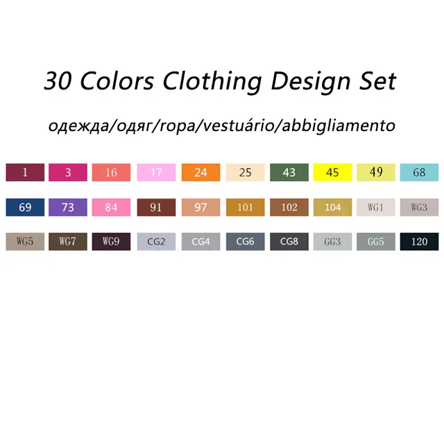 TOUCHNEW 168 цветные маркеры для рисования, двухглавые спиртовые маркеры для архитектурного дизайна, живопись, товары для рукоделия - Цвет: 30 clothing set