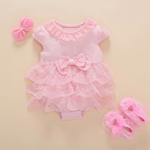 Новорожденным кружевное детские платья для девочек праздничные для малышки вечерние платье нарядное детские комбинезоны лето с коротким рукавом шифон принцесса - Цвет: pink shoes headband
