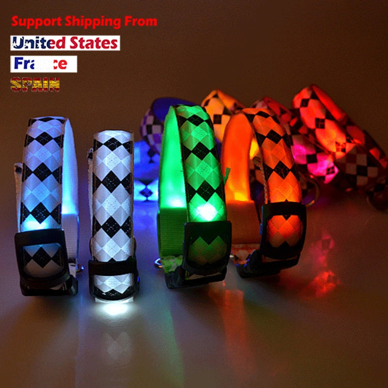 

Nylon LED Pet dog Collar Night Safety Flashing Glow In The Dark Dog Leash Dogs Luminous Fluorescent Collars Pet Supplies