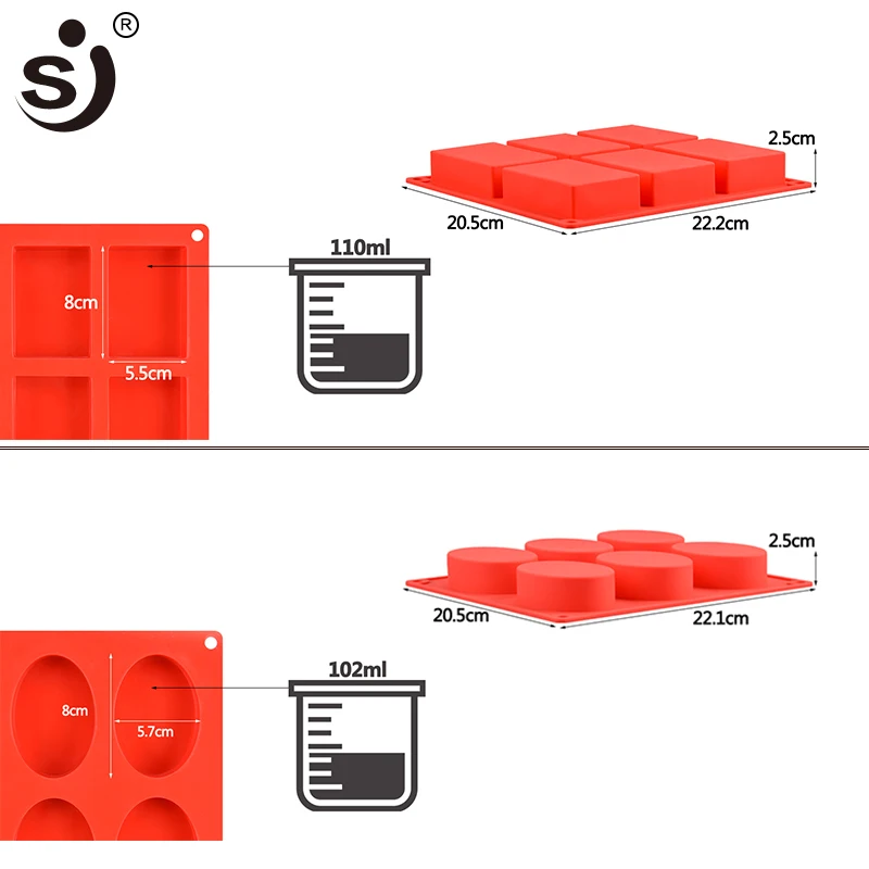 SJ 2 шт. 3d 6 отверстий силиконовая форма для мыла прямоугольная круглая формочка для мыла форма для выпечки лоток для домашнего изготовления мыла