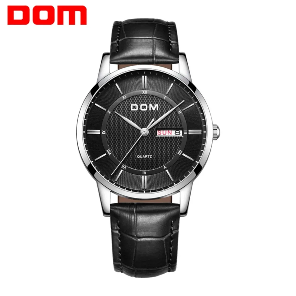 

2019 DOM Men's Watches Ultra-thin Business Casual Leather Wrist Watch Calendar Display Waterproof Multi-function Quartz Clock