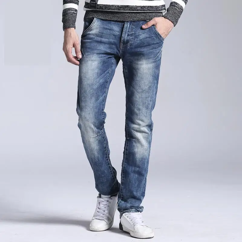 Men's Classic Jeans Brand Large Size Straight Pantalon Homme Jean Slim Distressed Design Biker Pants Fit Cheap Black Regula | Мужская