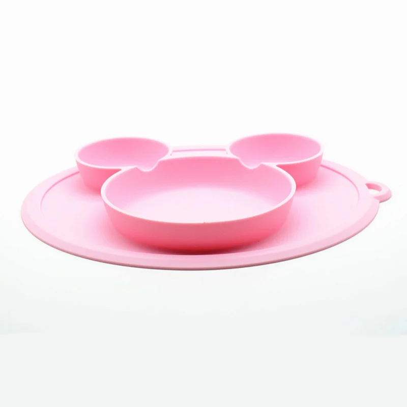 Детская безопасная силиконовая обеденная тарелка без BPA, однотонные детские блюда, присоска для малышей, обучающая посуда, милая детская миска для питомца