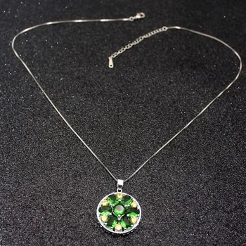 

Glowing Yellow Citrinee GreenTopaz 925 Sterling Silver Color Charms Women Pendant Chain Necklace 20 Inch