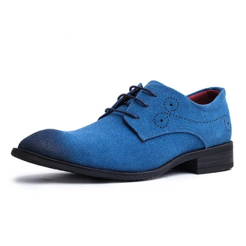 

MIUBU Newest Plus Size 38-48 Casual Men Faux Suede Leather Shoes Pointed Toe Lace Up Men Single Shoes Red Blue Men Wedding Shoes