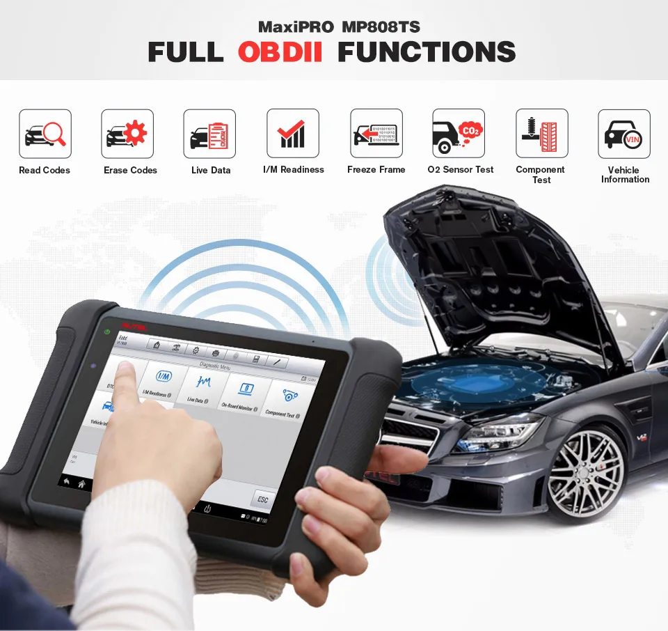 Autel MaxiPRO MP808TS OBDII Автомобильный диагностический инструмент OBD2 сканер OBD 2 код ридер как DS808 добавить TPMS Функции PK MS906