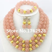 Фантастический воды розовый золотой шар кристалл нигерийский традиционный свадебный Африканский бисер Ювелирный Набор