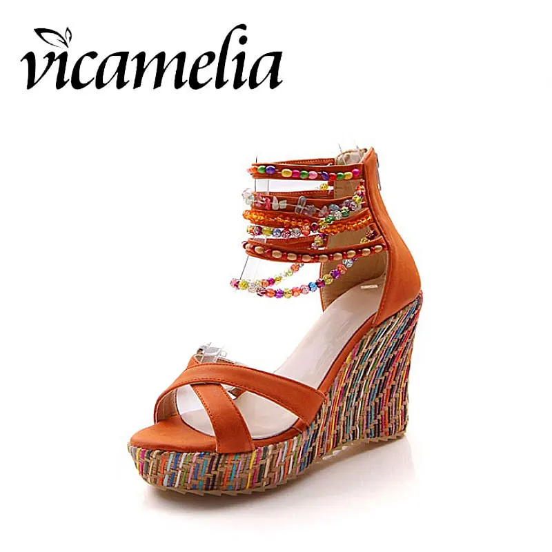 Vicamelia Модные женские сандалии «Богемия»; летние шлепанцы на высокой танкетке на высоком каблуке, обувь для девочек, женская обувь на платформе размера плюс 283