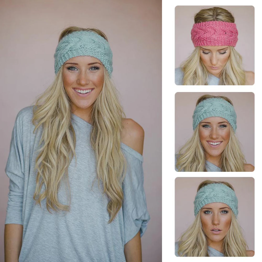 

New 23 Colors Women Crochet Headband Knit Wool Hair Band Handmade Elastic Keep Warm Hairband Hair Hoop For Winter