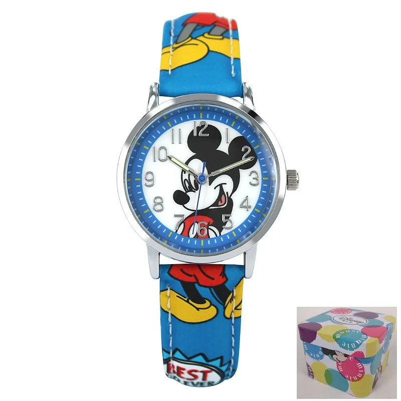 Подлинный Микки Маус Дети Прекрасный мультфильм часы для мальчиков девочек мода повседневное дети мечта часы счастливый Дисней студентов прекрасный китайско - Цвет: BLUE BOX GIFT