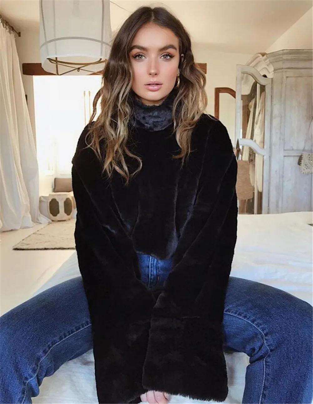 2019 Fashion Women Turtleneck Sweaters Long Sleeve Soft Plush Autumn Winter Casual Sweater Thick Warm Faux Fur Pullover Tops