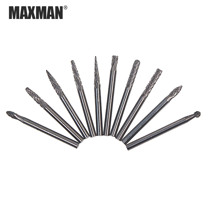 

MAXMAN 10pc 1/8'' Files Woodworking Drilling Tungsten Carbide Rotary Burr Shank Mini Grinder Accessories