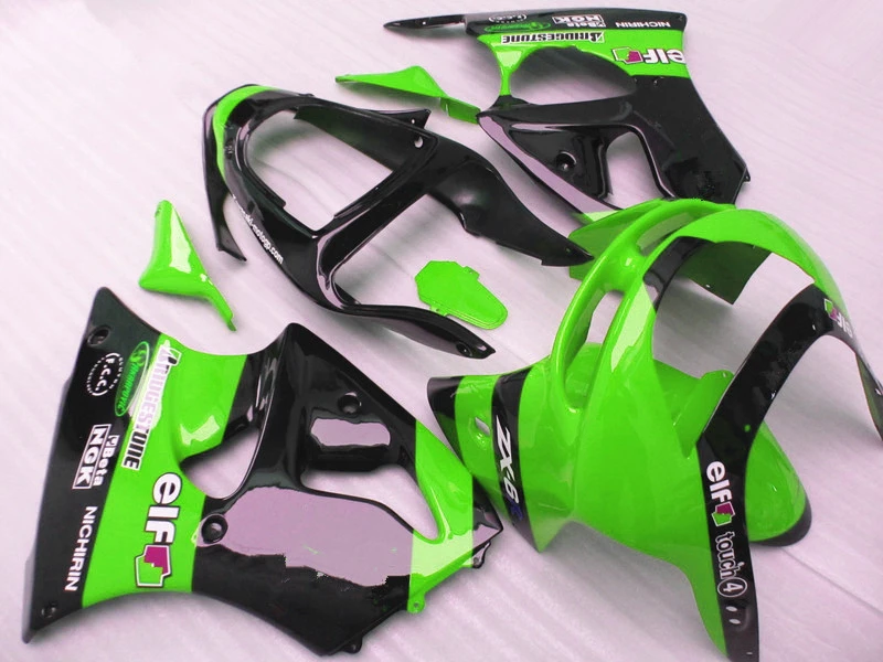 Комплект обтекателей из АБС пластика для Kawasaki ZX6R 1998 1999 Зеленые Черные запасные