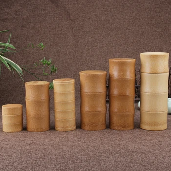 Bamboo Storage Bottles Kitchen Tea Container Jar Cans Case Organizer Spice Round Caps Seal Box Canister For Bulk Products 2