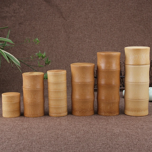 Bamboo Storage Bottles Kitchen Tea Container Jar Cans Case Organizer Spice Round Caps Seal Box Canister For Bulk Products 2