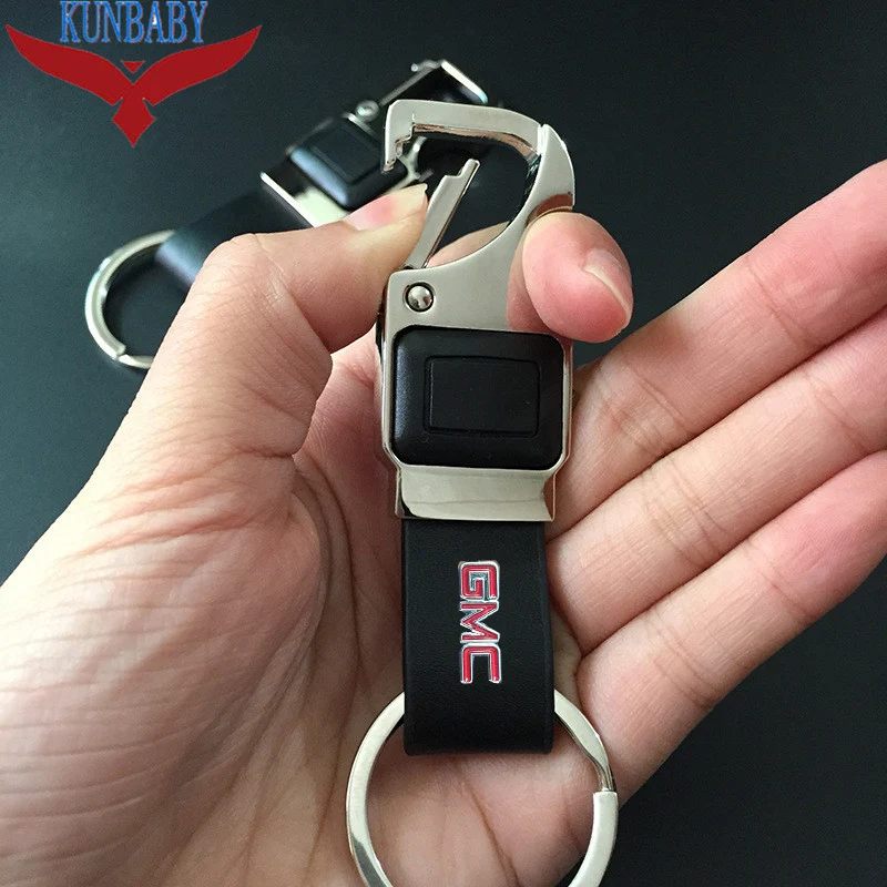 

Top Leather Key Chain Metal Car Key Ring Multifunctional Tool Key Holder LED Bottle Opener Keychain For GMC Car Styling