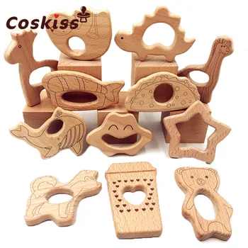 

Lovely Cartoon Wood Teether 10pcs Natural Animal Shaped Baby Teething Nursing Wood Teether Baby Girl DIY Care Pendant Toys