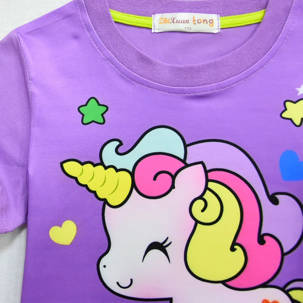 Camisa Infantil/футболка с единорогом; Femme; детская одежда для дня рождения; Camiseta Unicornio; топы для малышей; летняя детская одежда