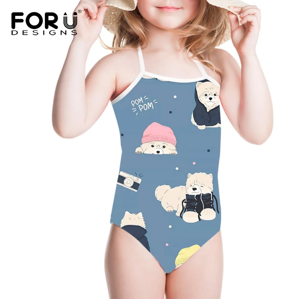 

FORUDESIGNS Kawaii Bear Printed One Piece Swimsuit for Girls Children's Bathing Suit Baby Girl Swimwear Swim Suit Kids Customize