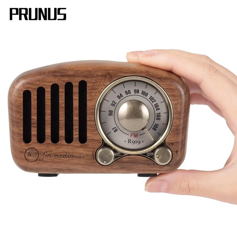 Comprar PRUNUS J 919 receptor de radio clásico retro portátil mini madera FM SD MP3 Radio estéreo Bluetooth altavoz AUX USB recargable