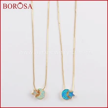 BOROSA New Arrivals! 5PCS 17inch Crescent& Star Gold Color Gems Man-made Opal Pendant Beads Necklace women Jewelry G1573