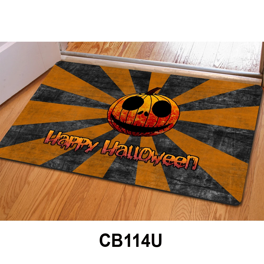 1Pc Door Mat Halloween Decoration Antiskid Floor Decal Cartoon Ground Removable Doormat Bathroom Mats Halloween Pumpkin And Str