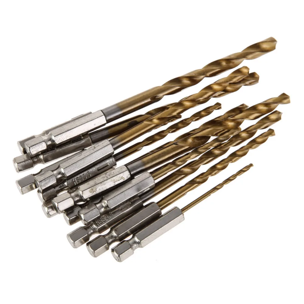 13pcs Carbide Twist Drill Bit Electric Power Tool High Speed Steel HSS High Straight Coated Drill Bit Set 1/4 Hex Shank