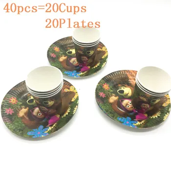 

20pcs/40pcs Masha And Bear Theme Girl Birthday Party Cartoon Paper Cup+Plate Festival Wedding Baby Shower Tableware Supply