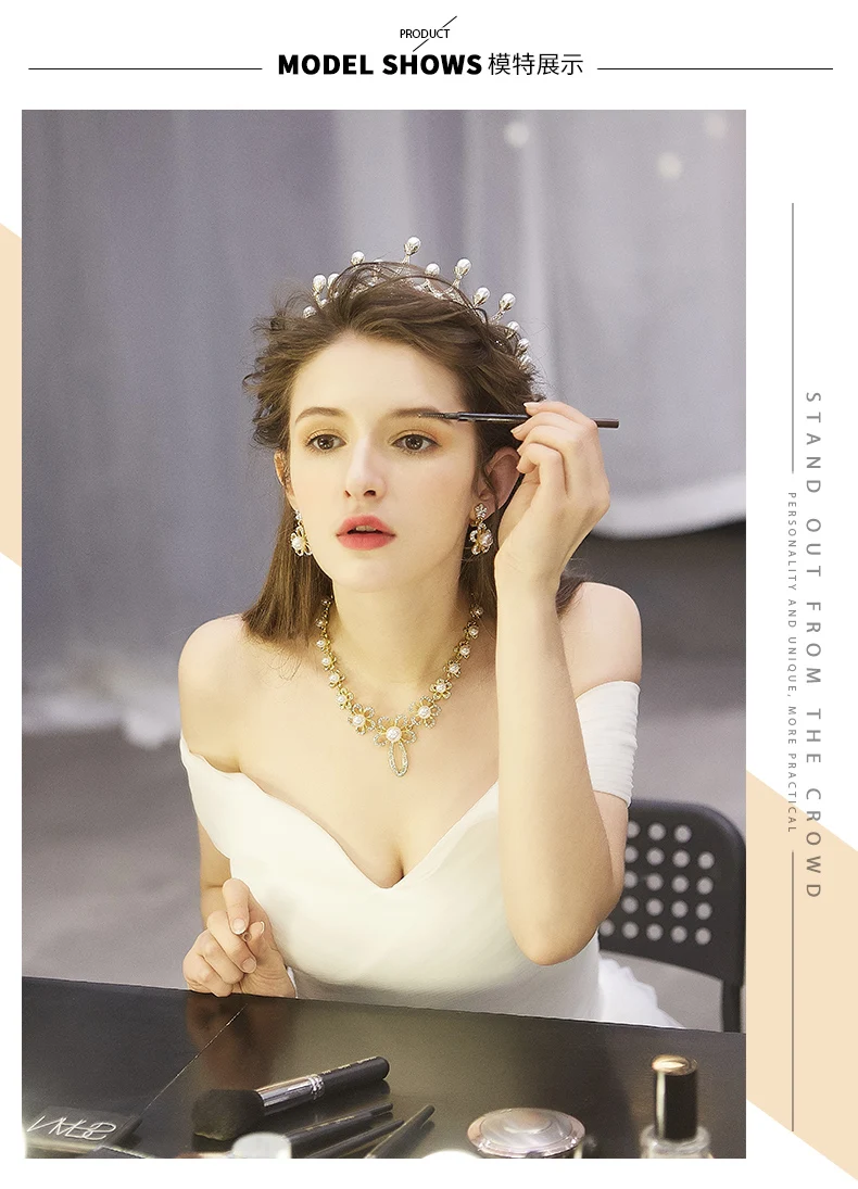 HapiBuy Bridal Wedding Jewelry Set Necklace Earrings Rhinestone Tiaras Crown (5)