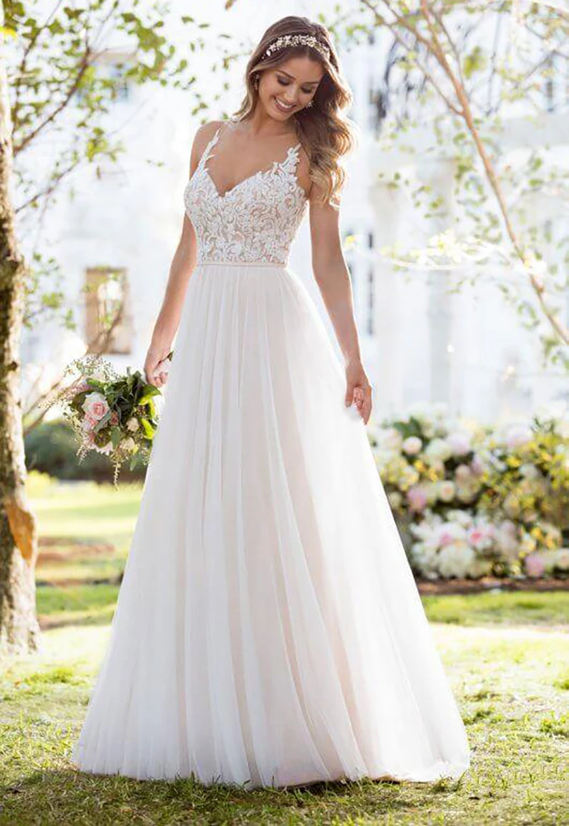 

Robe De Mariage Lace Wedding Dress 2019 Sexy V NApplique Bridal Gowns Robe De Mariee With Illusion Back