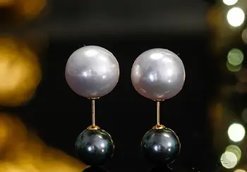 

elegant 6-12mm south sea white black pearl earring 18k