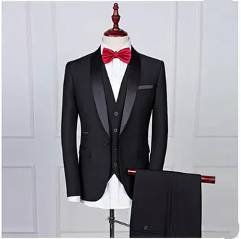 

Fashion Black 3 Pieces Groom Tuxedos Men Suits One Button Wedding Suits for Men Groomsman Suits (Jacket+Pants+vest+tie)