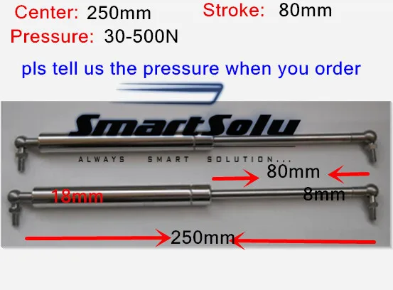 

Free shipping 2pcs/lot 30 to 500N force 250mm central distance,80mm stroke,Gas Spring, Lift Prop Gas Spring Damper