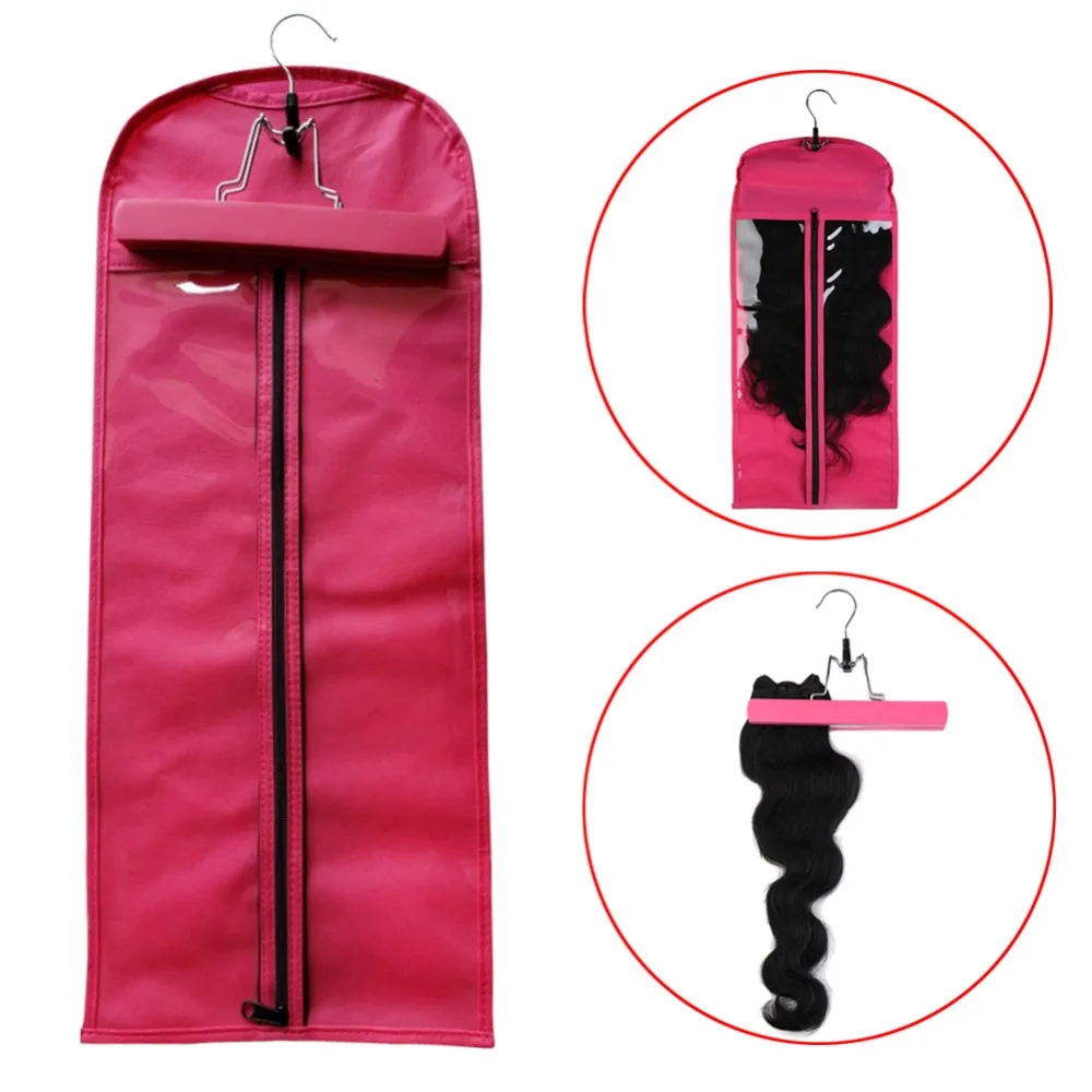 Hot Sale 1 Set Rose Color Hair Extensions Storage Bag Wig Hanger Hair
