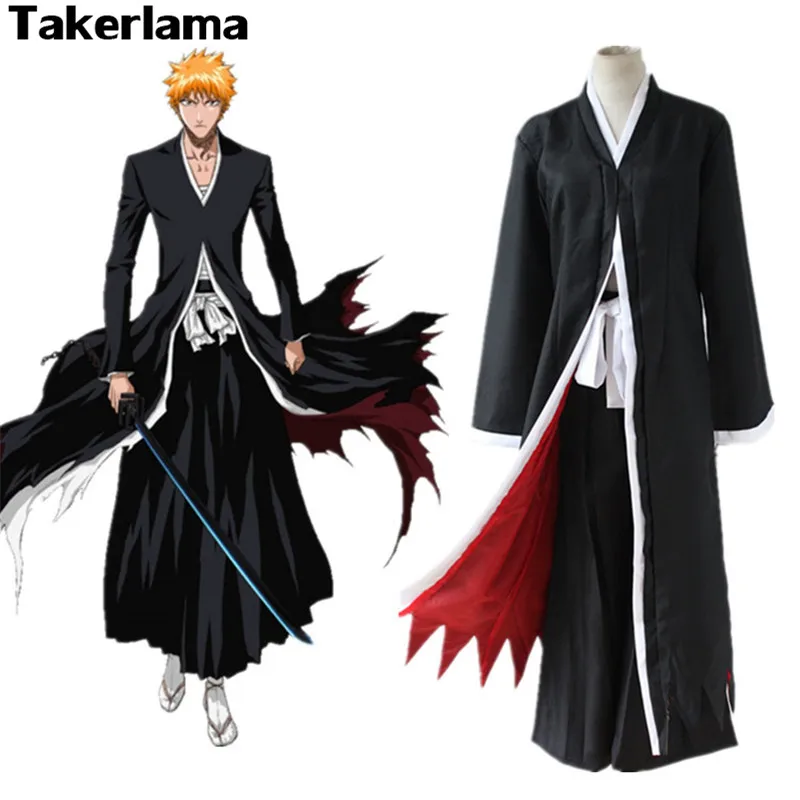 Takerlama отбеливающий Аниме Костюм Kurosaki плащ для косплея по Ichigo пальто мужской