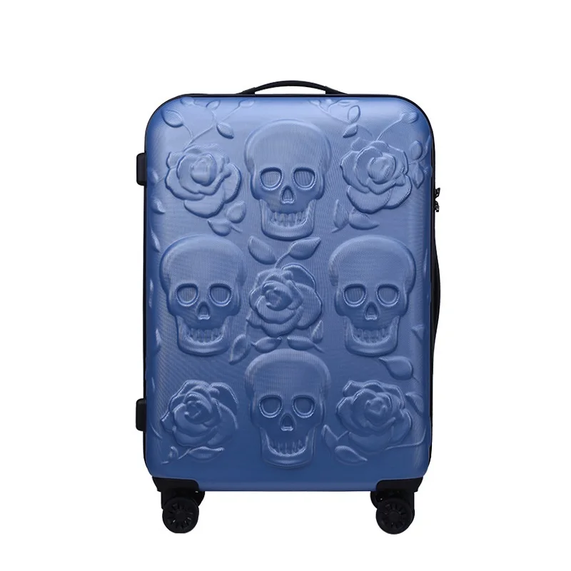 Дорожный чемодан с изображением черепа, крутой чемодан с изображением черепа, модный чемодан с изображением цветка для женщин или мужчин, Дорожный чемодан - Цвет: 28 inch