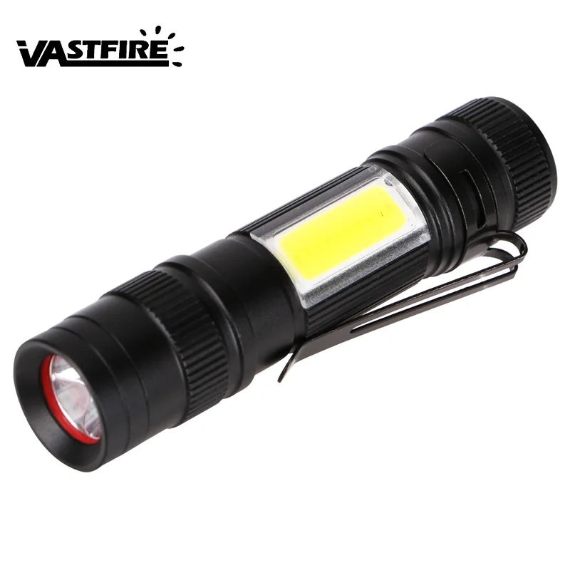 Beste VastFire Hoge lumen MINI draagbare 4 modi zaklamp XPE Q5 voor Ver licht COB Fit flood lamp + 14500 Batterij + USB Charger