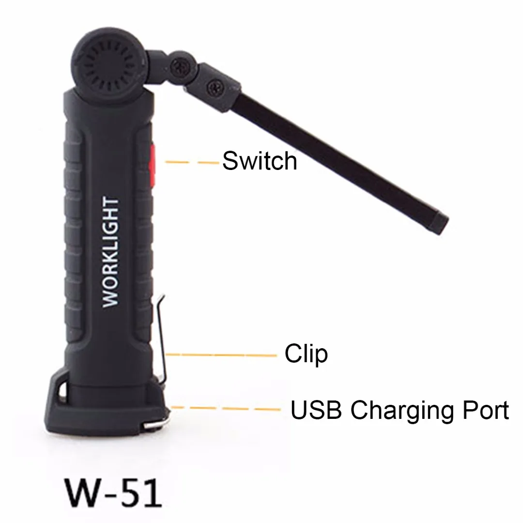 COB LED Rechargeable Magnet Flashlight Flexible Inspection Torch Work Light